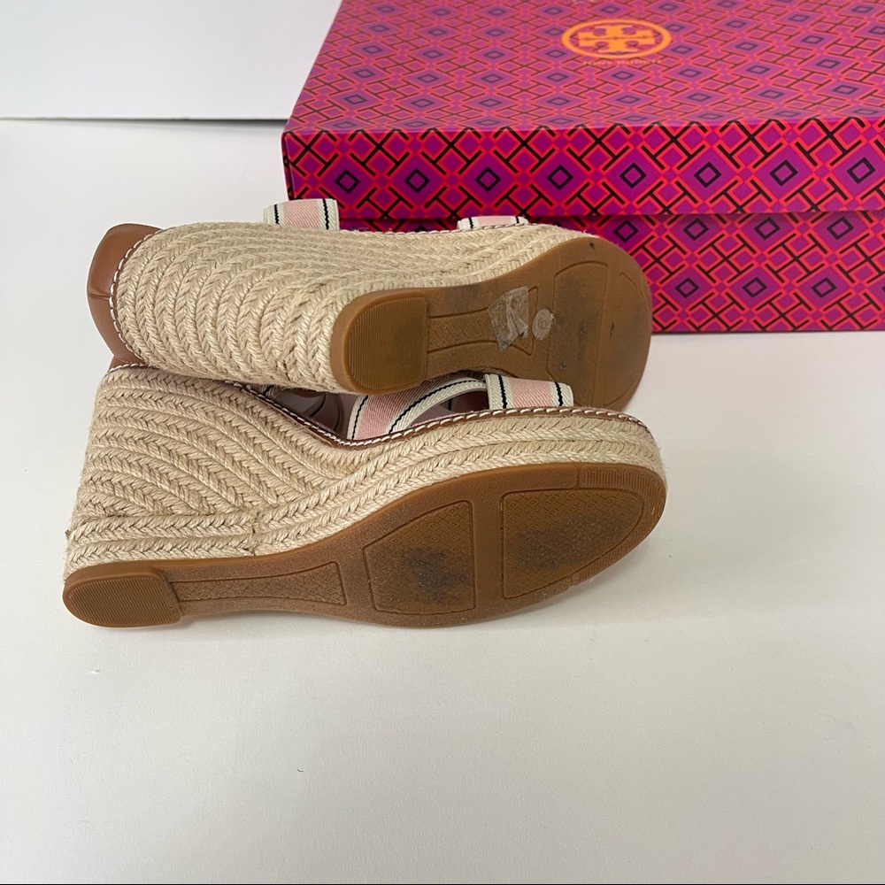 Tory Burch Frieda Espadrille -Stretch Webbing /Calf Leather &Strap Wedge Sandal - Picture 6 of 16